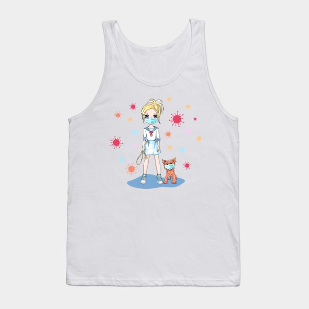 Baby girl walk a dog on quarantine Tank Top by kavalenkava